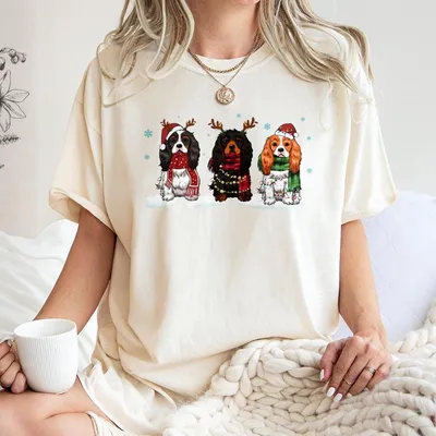 Cavalier King Charles Spaniel Christmas T-Shirt, Christmas Dog T-Shirt, King Charles Spaniel T-Shirt Top For Daily Wear