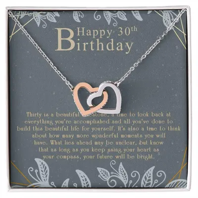 Happy 30Th Birthday Interlocking Hearts Necklace Message Card