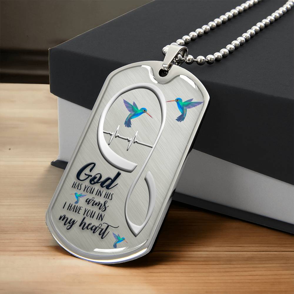 Christian, Forever In My Heart, Sympathy Gift, Grief Gift, God Has You In His Arms I Have You In My Heart, Memorial Necklace - Army Tag Necklace, Dog Tag