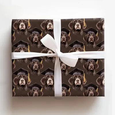Chocolate Lab Graduate - Gift Wrap for Christmas, Holidays Wrapping Paper, Christmas Wrapping Paper