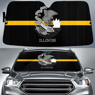 Illinois Flag Thin Yellow Line Printed Car Sun Shades Cover Auto Windshield PrintSyde