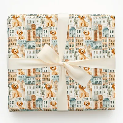 City with the Cavapoo - Gift Wrap for Christmas, Holidays Wrapping Paper, Christmas Wrapping Paper