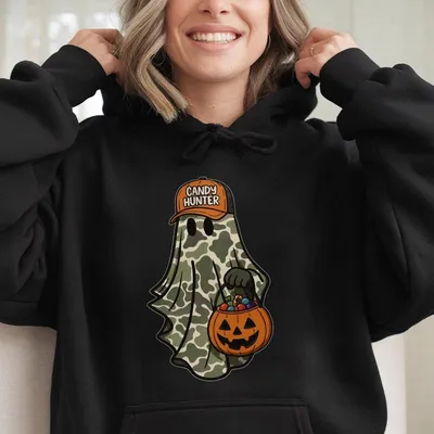 Candy Hunter Unisex Hoodie Camo Ghost Hoodie Halloween Camo Hoodie Candy Hunter Pumpkin Hoodie Candy Hunter Ghost Hoodie