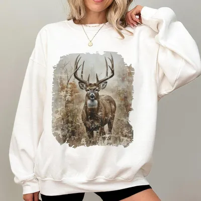Vintage Deer Sweatshirt Retro Deer Sweatshirt Vintage Buck Crewneck Hunting Camo Animal Lover Fall Sweatshirt