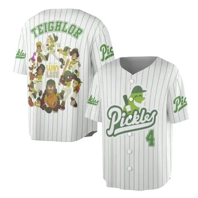 Baseball Jersey, Disney Pixar Win Or Lose Teighlor Pickles Graphic, Green White Movie Fan Baseball Jersey