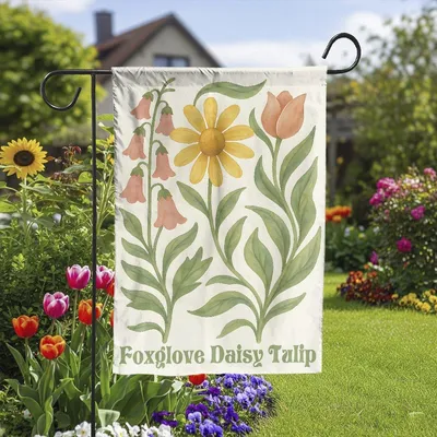 Vertical Garden - Subtle FDT Garden Flag, Boho Foxglove Daisy Tulip Yard Sign, Feminist Political Decor, Democrat Flower Market Banner