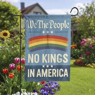 We The People No Kings Garden Flag , Lgbtq Rainbow Patriotic Yard Banner, Anti Monarchy Political Decor, Equality Outdoor Sign Usa Pride Vertical Garden Flag