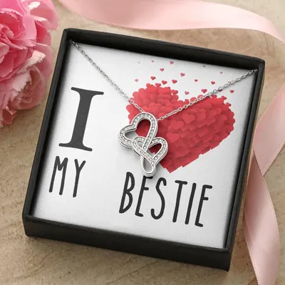 I Love My Bestie Best Friends Double Hearts Cz Necklace For Valentines Day Or Birthday Gift Double Hearts Necklace
