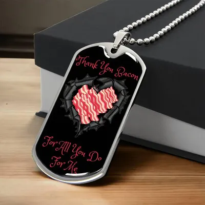 Thank You Bacon Funny Bacon Lover Gift Idea Bacon Heart Dog-Tag Necklace - Army Tag Necklace, Dog Tag