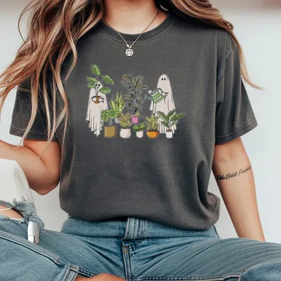 Plant Lover Ghost T-Shirt For Halloween Cute Gardening Graphic With Houseplants Cozy Unisex Fall