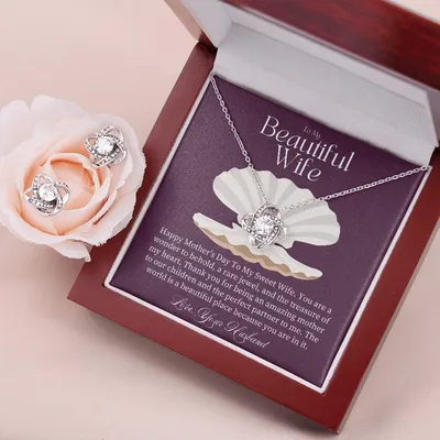 Mothers Day Gift for Wife, Meaningful Gift for Wife on Mothers Day, Wife Gift on Mothers Day, Love Knot Necklace & Earrings Set