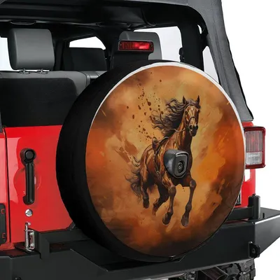 Running Horse Spare Tire Cover, Fiery Brown Horse Wheel Cover, Western Cowboy Style Tire Cover For Off-Road Enthusiasts, Unique Car Accessories Gift Spare Tire Cover