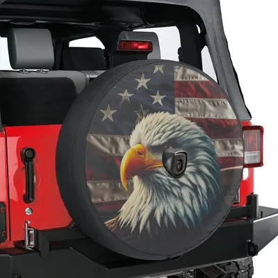 Lotus Print Handmade America Flag Eagle Patriotic Proud Spare Tire Cover Without Backup Camera Hole 6 Sizes Spare Tire Cover