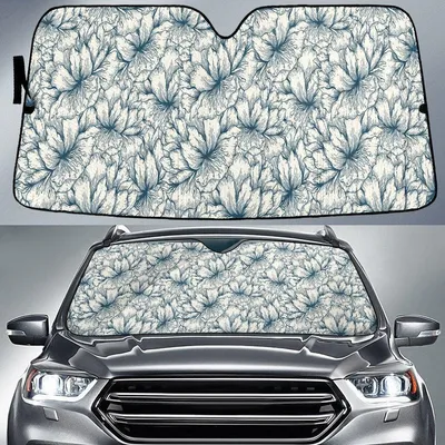 Charcoal And White Hawaiian Hibiscus Flower Car Sun Shades Cover Auto Windshield PrintSyde