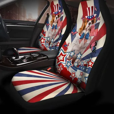 Cavalier King Charles Spaniel Inside American Flag Car Seat Covers