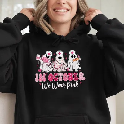 In October We Wear Pink Hoodie Nurse Life Hoodie Pink Nurse Breast Cancer Hoodie Hoodie Breast Cancer Nurse Gifts Nurs