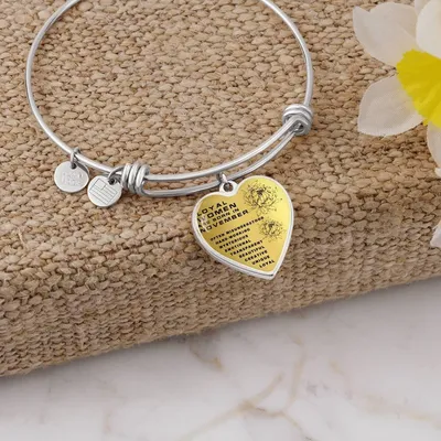 Loyal Women Are Born in November Personalize Luxury Bangle with Charm Heart Gold Heart Bangle