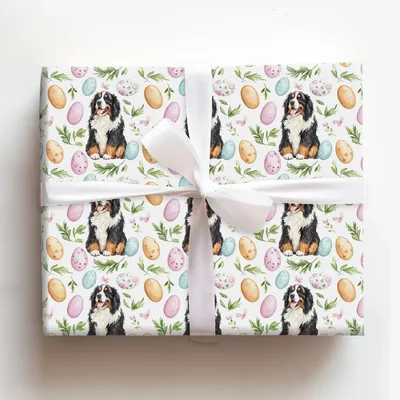 Easter Eggs with the Bernese Mountain Dog - Gift Wrap for Christmas, Holidays Wrapping Paper, Christmas Wrapping Paper