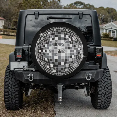 Disco Ball Spare Tire Cover, Sparkling Disco Light Design, Retro Party Style, Waterproof Vinyl Wheel Protector Spare Tire Cover