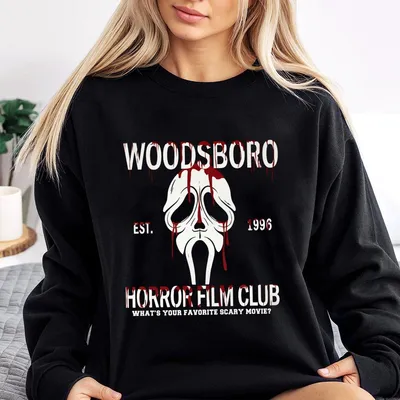 Woodsboro Film Club Sweatshirt Halloween Ghostface Vintage Sweatshirt Sweatshirt Scary Movies Halloween Sweatshirt Halloween Characters