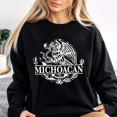 Michoacan Mexico Eagle Emblem Mexican Flag Sweatshirt Crew Neck Casual Style Regular Fit Lightweight Comfort Streetwear Gift - Copy