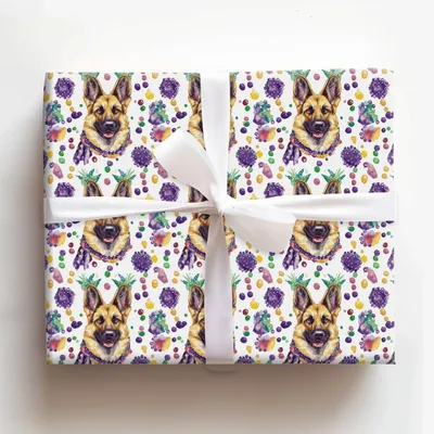 Mardi Gras German Shepherd - Gift Wrap for Christmas, Holidays Wrapping Paper, Christmas Wrapping Paper