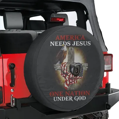 Christian Eagle Cross Spare Tire Cover, America Needs Jesus, One Nation Under God, Patriotic Tire Cover Spare Tire Cover