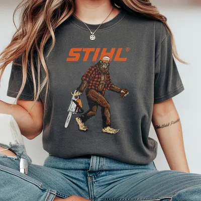 Stihl Bigfoot T-Shirt Lumberjack Chainsaw T-Shirt 100 Cotton Graphic Casual Medium All Seasons
