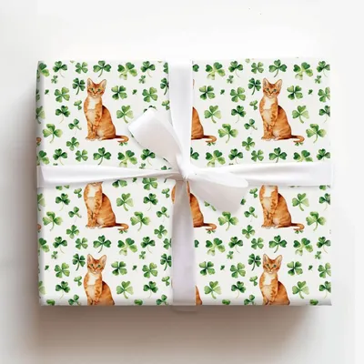 Shamrocks with the Abyssissian - Gift Wrap for Christmas, Holidays Wrapping Paper, Christmas Wrapping Paper