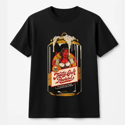 Treaty Oak Revival T-Shirt Vintage Western Beer Can Design, Country Music Concert Merchandise Menswear Tops Casual