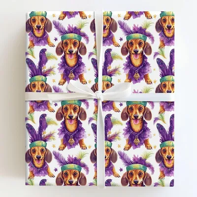 Mardi Gras Dachshund - Gift Wrap for Christmas, Holidays Wrapping Paper, Christmas Wrapping Paper