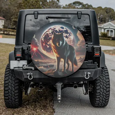 Wolf Graphic Spare Tire Cover With Backup Camera Hole, Wolf Spare Tire Cover Spare Tire Cover
