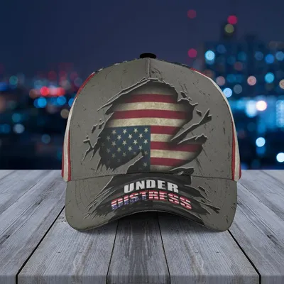 Distressed American Flag Baseball Cap – 'Under Distress' Torn Graphic With Patriotic Mask-Inspired Design Baseball Cap