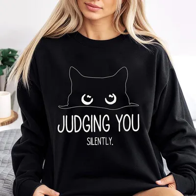 Black Cat Sweatshirt Judging You Silently Cat Sweatshirt Cute Cat Sweatshirt Cat Peeking Women S Funny Animal Sweatshirt