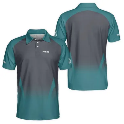 Ping Pga Golf Polo Polo Shirt, Teal Navy Gradient Design, Professional Performance Polo For Men