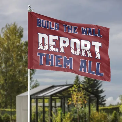 Build The Wall Deport Them All Garden Flag, Anti-Immigration Slogan Political Yard Decor, Baseball Style Border Control Statement Flag Horizontal Garden Flag