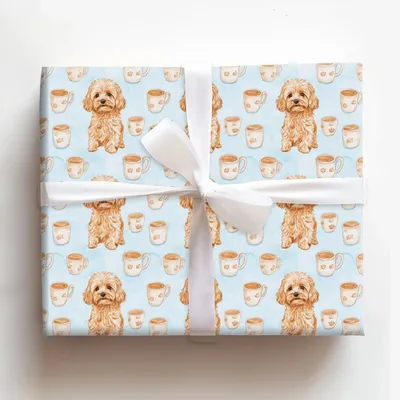 Coffee Day with the Cavapoo - Gift Wrap for Christmas, Holidays Wrapping Paper, Christmas Wrapping Paper