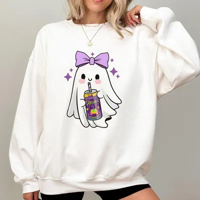 Ghost Halloween Sweatshirt With Energy Drink Fall Ghost Girl Sweatshirt Spooky Season Caffee Sweatshirt Alani Inspired Halloween Sweatshirt Gho