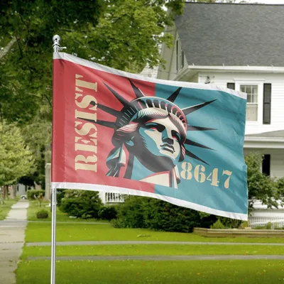 Resist Statue Of Liberty Horizontal House Flag, Political Yard Banner, Vintage Poster Style, Protest Decor Horizontal House Flag