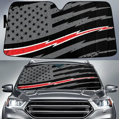 Thin Grey Line American Red Fire Flag Printed Car Sun Shades Cover Auto Windshield PrintSyde