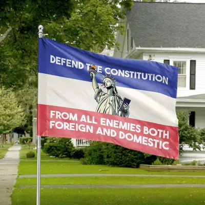 Defend The Constitution American House Flag, Statue Of Liberty & Patriotic Message Horizontal House Flag