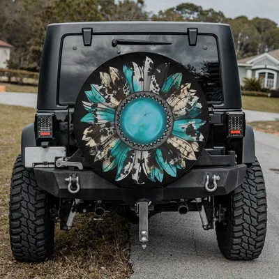 Turquoise Sunflower Tire Cover , Broncos, Rvs And Campers, With Backup Camera Hole, Turquoise Tire Cover Goth Accessories For Women Spare Tire Cover