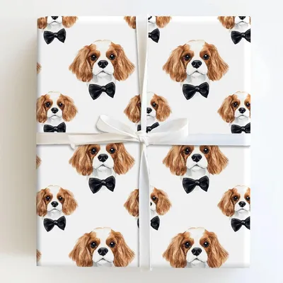 Black Tie with the Cavalier King Charles - Gift Wrap for Christmas, Holidays Wrapping Paper, Christmas Wrapping Paper
