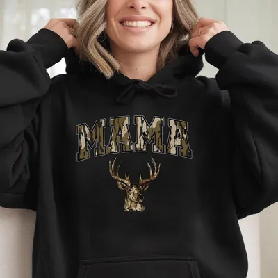 Vintage Mama Deer Hunting Camo Bottomland Pattern Crewneck Hoodie Mama Hunting Season Hoodie Womenswear Mother'S Day