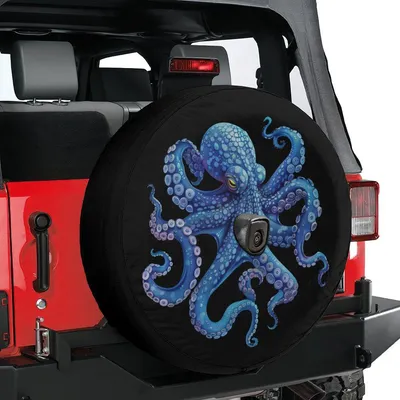Spare Tire Cover, Blue Octopus Tire Cover, Backup Camera Tire Cover, Octopus Car Accessories, Blue Tire Cover Spare Tire Cover