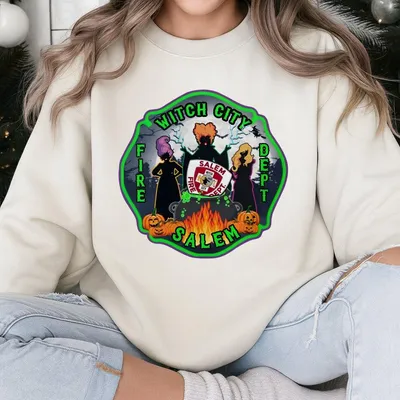 Witch City Fire Dept Salem Halloween Sweatshirt Sweatshirt Sweatshirt Witch Firefighter Graphic Sweatshirt Halloween Spooky Outfi