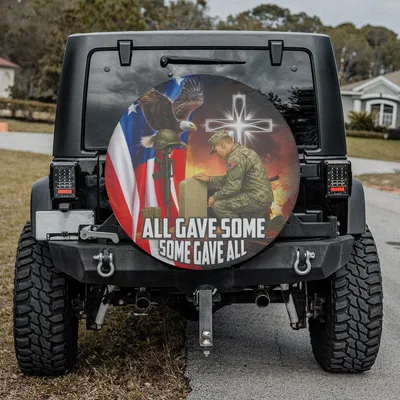 All Gave Some Some Gave All Spare Tire Cover, Patriotic Us Flag Military Veteran Art, Christian Cross Memorial, Backup Camera Hole Option Spare Tire Cover