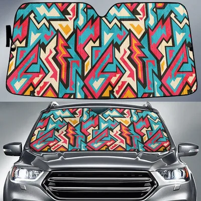 Chromatic Grunge Graffiti Geometric Pattern Car Sun Shades Cover Auto Windshield PrintSyde