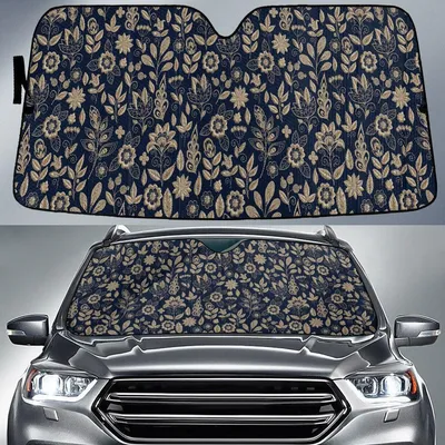Gold Tone Flower Tropical Garden Summer Vibe Black Car Sun Shades Cover Auto Windshield PrintSyde