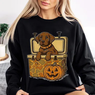 Brown Laborador Dog In Camo Cooler Halloween Unisex Sweatshirt Dog With Pumpkin Face Sweatshirt Fall Hunting Dog Sweatshirt Southern